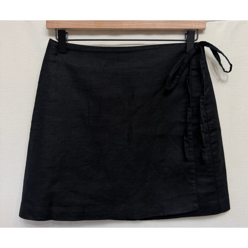 Gap Black Linen Blend Wrap Mini Skirt Womens Small Petite SP Cotton Lined Summer